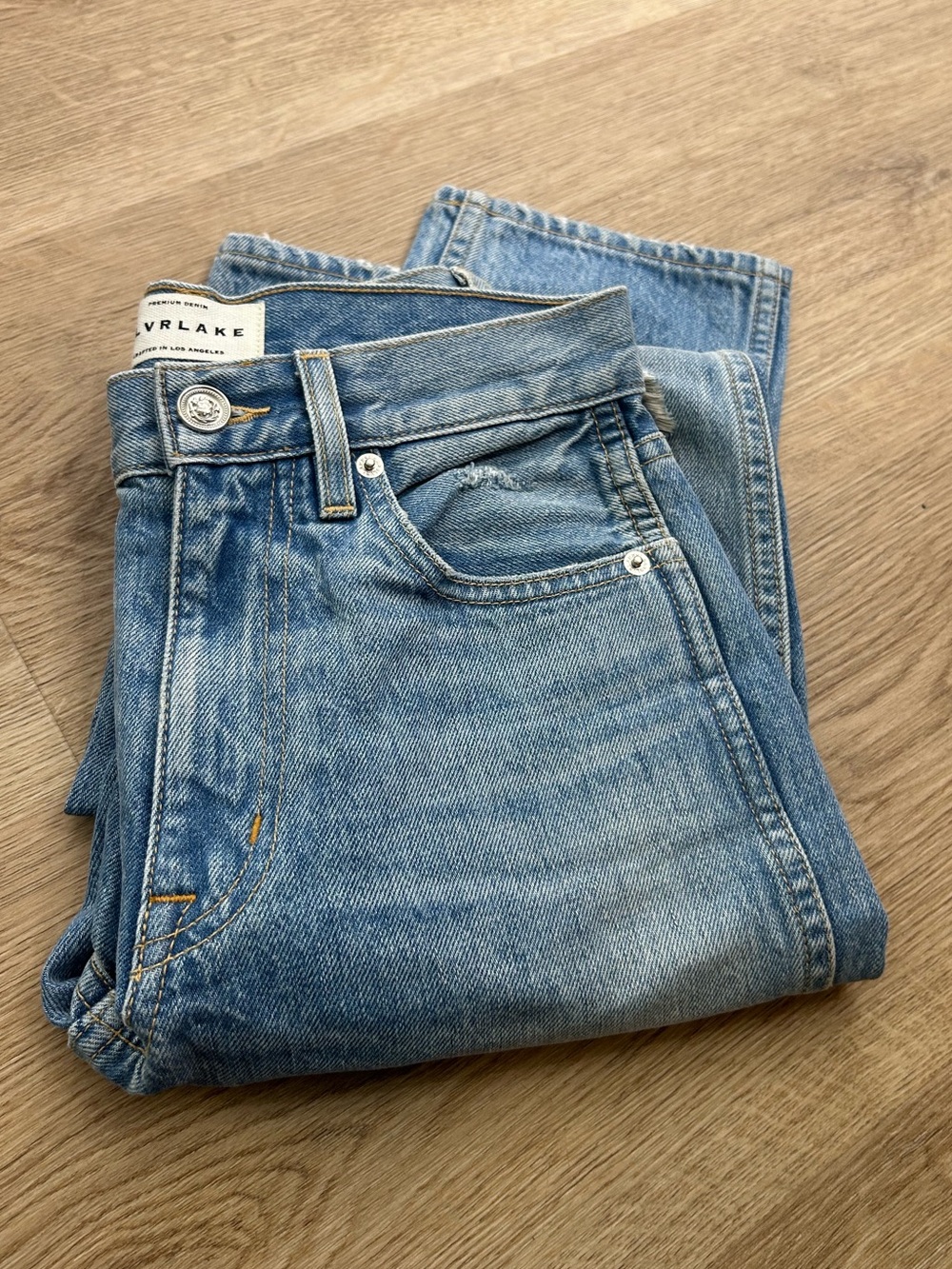 SLVRLAKE 100% Cotton Virginia Slim Straight Leg Distressed Jean Rolling Waters